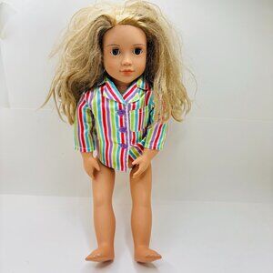 Our Generation 18 inch Doll With Rainbow Striped Cotton Pajama Shirt